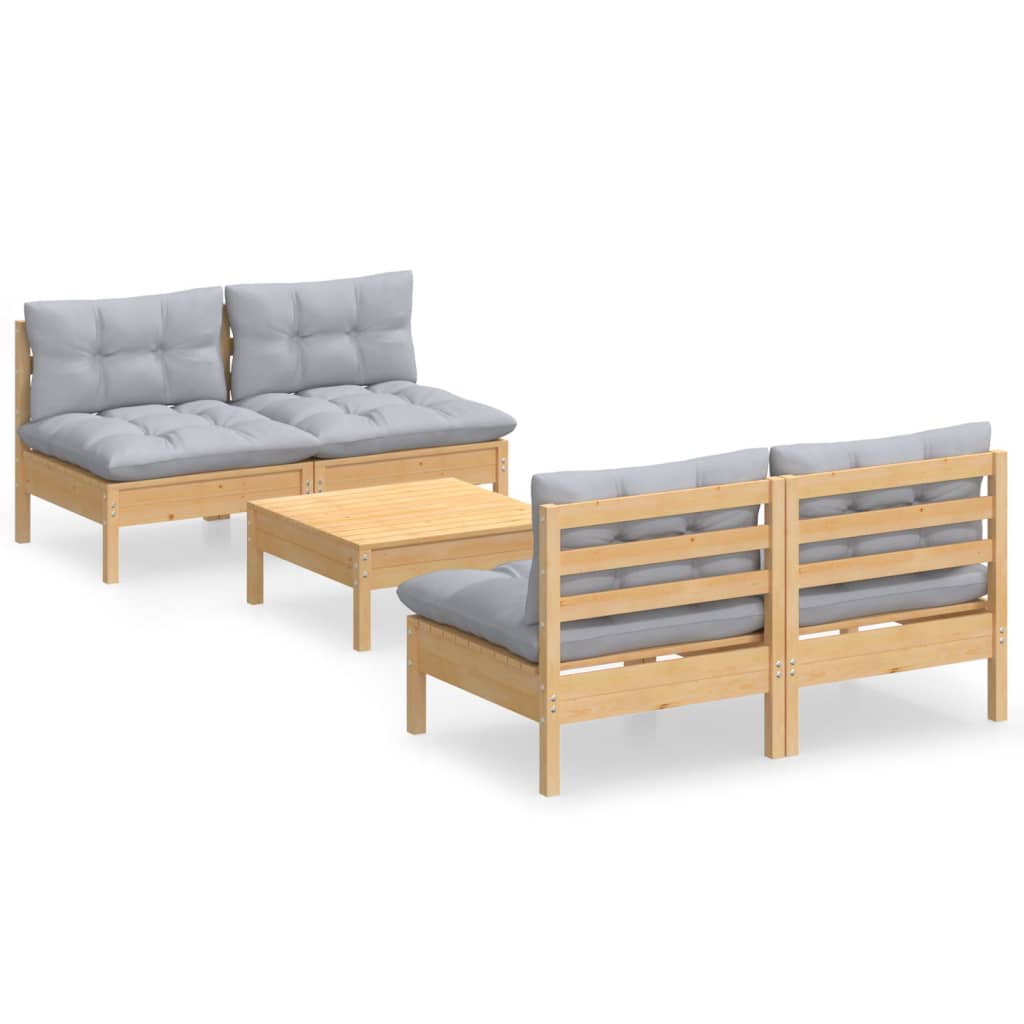 5-delige Loungeset met grijze kussens grenenhout is nu te koop bij PeponiXL, paradijselijk wonen!