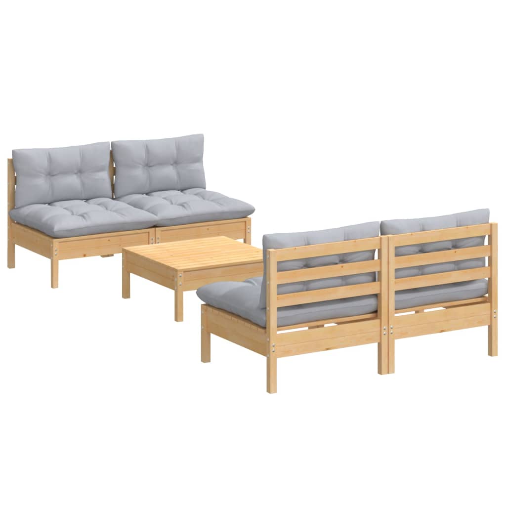 5-delige Loungeset met grijze kussens grenenhout is nu te koop bij PeponiXL, paradijselijk wonen!