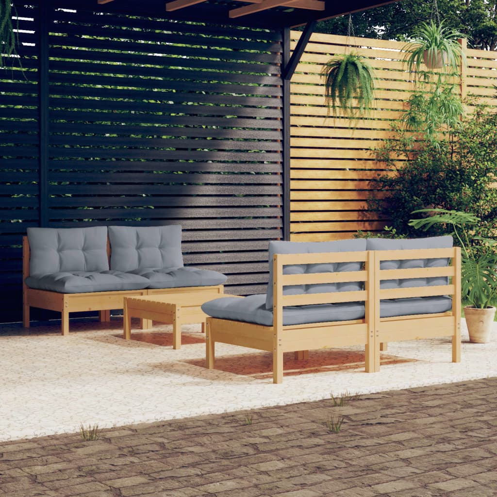 5-delige Loungeset met grijze kussens grenenhout is nu te koop bij PeponiXL, paradijselijk wonen!