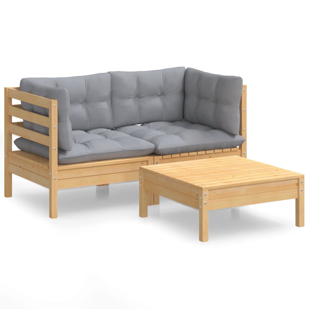 3-delige Loungeset met grijze kussens grenenhout is nu te koop bij PeponiXL, paradijselijk wonen!