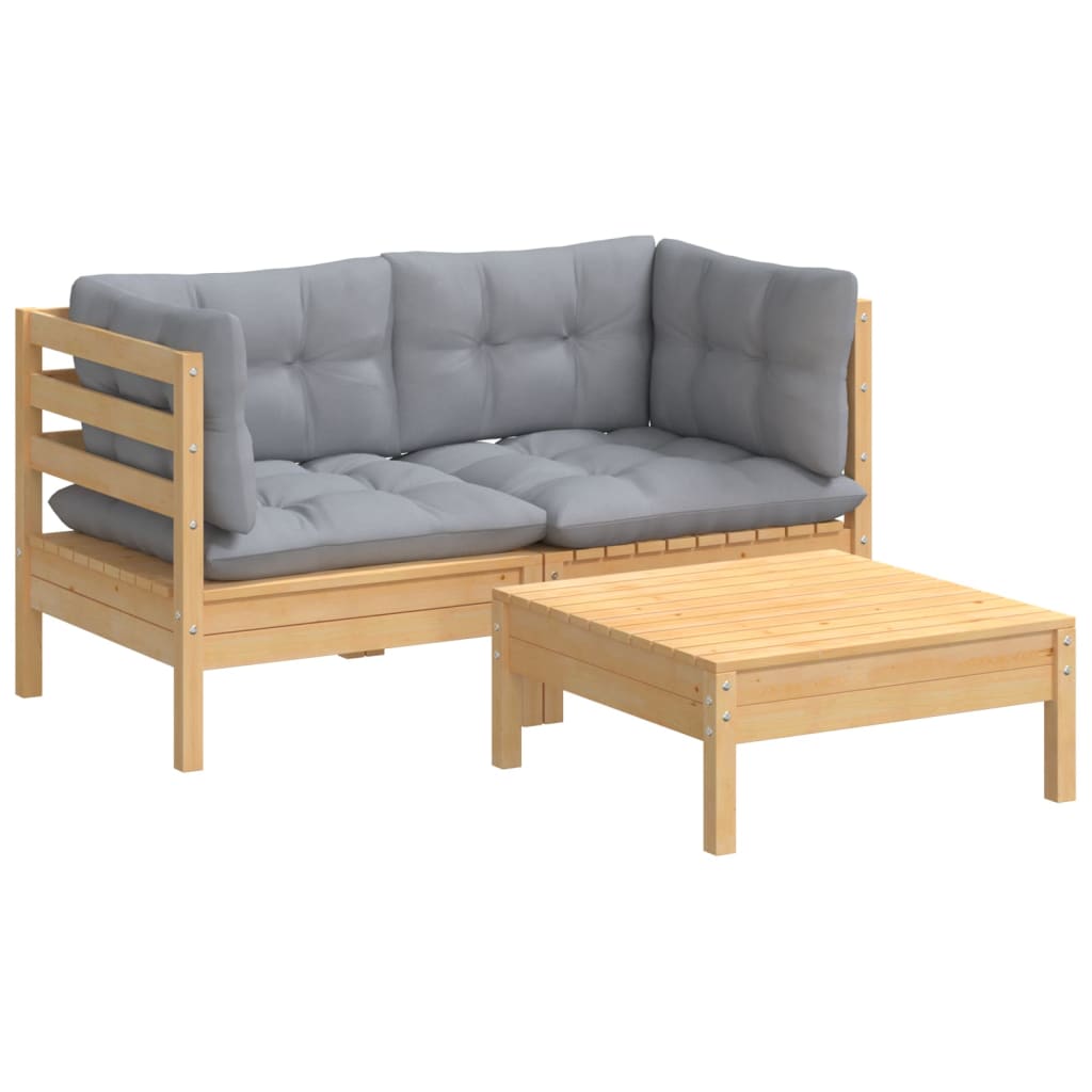 3-delige Loungeset met grijze kussens grenenhout is nu te koop bij PeponiXL, paradijselijk wonen!
