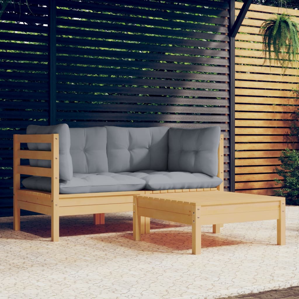 3-delige Loungeset met grijze kussens grenenhout is nu te koop bij PeponiXL, paradijselijk wonen!