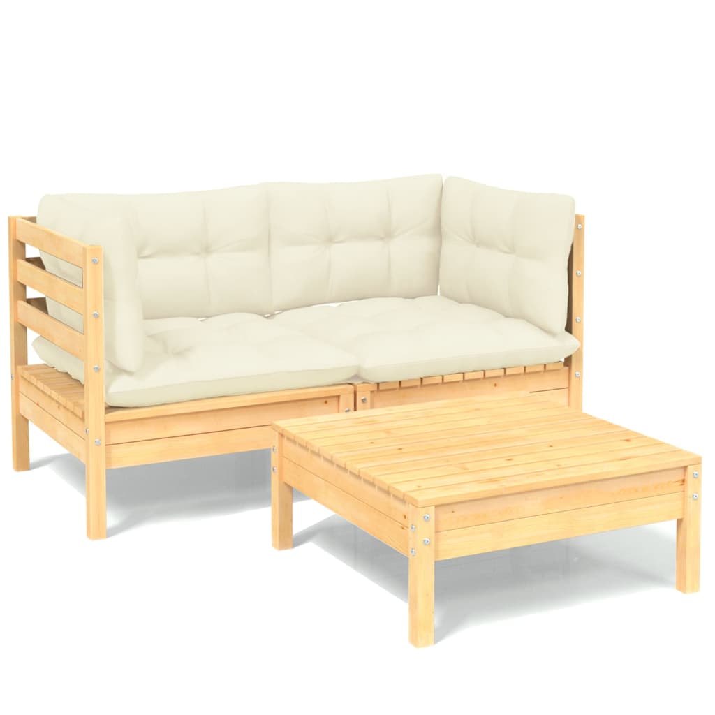3-delige Loungeset met crèmekleurige kussens grenenhout is nu te koop bij PeponiXL, paradijselijk wonen!