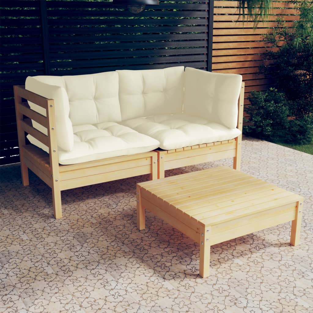 3-delige Loungeset met crèmekleurige kussens grenenhout is nu te koop bij PeponiXL, paradijselijk wonen!