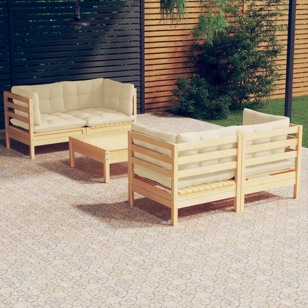 5-delige Loungeset met crèmekleurige kussens grenenhout is nu te koop bij PeponiXL, paradijselijk wonen!