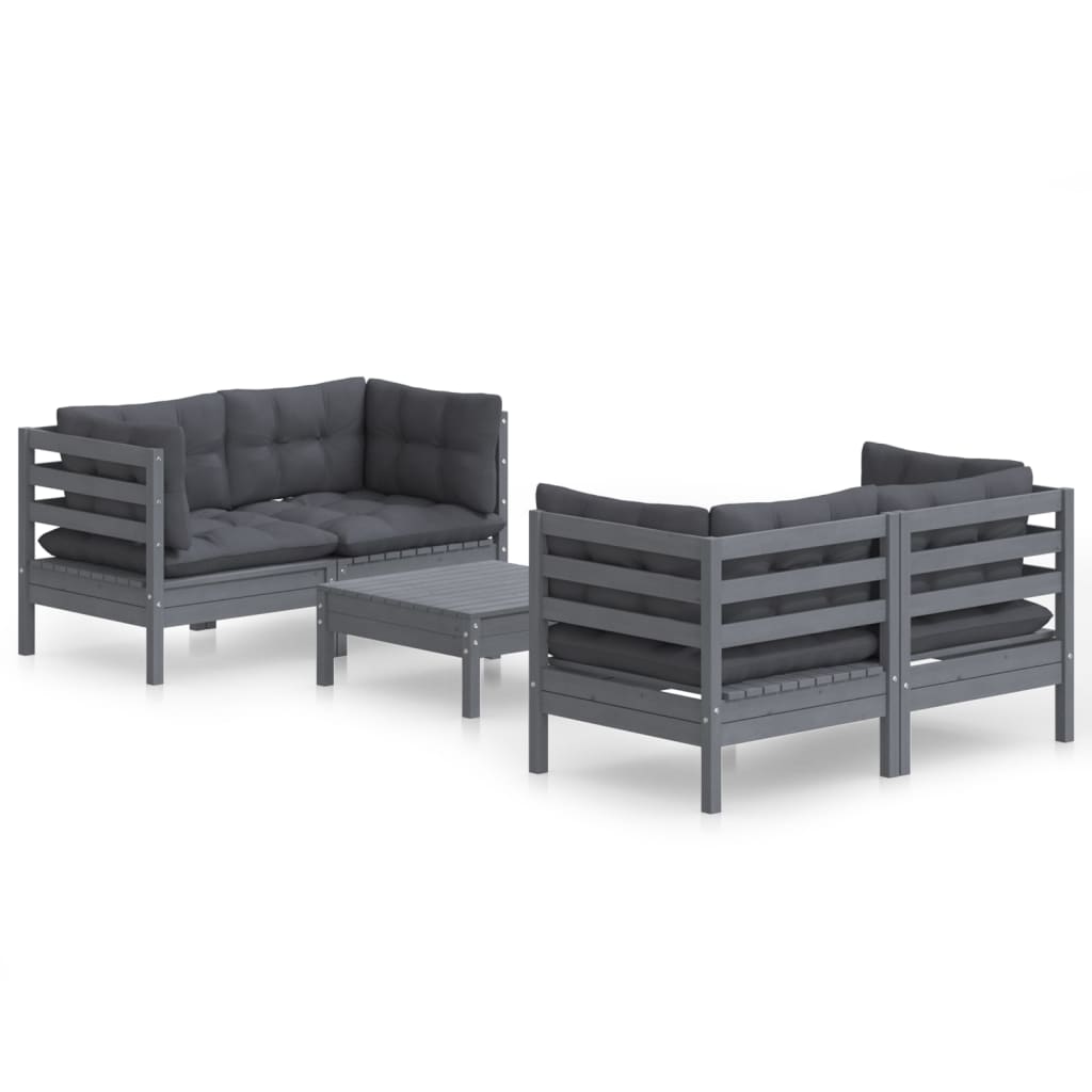 5-delige Loungeset met antracietkleurige kussens grenenhout is nu te koop bij PeponiXL, paradijselijk wonen!