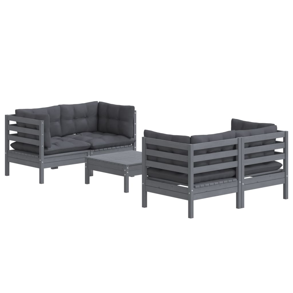 5-delige Loungeset met antracietkleurige kussens grenenhout is nu te koop bij PeponiXL, paradijselijk wonen!