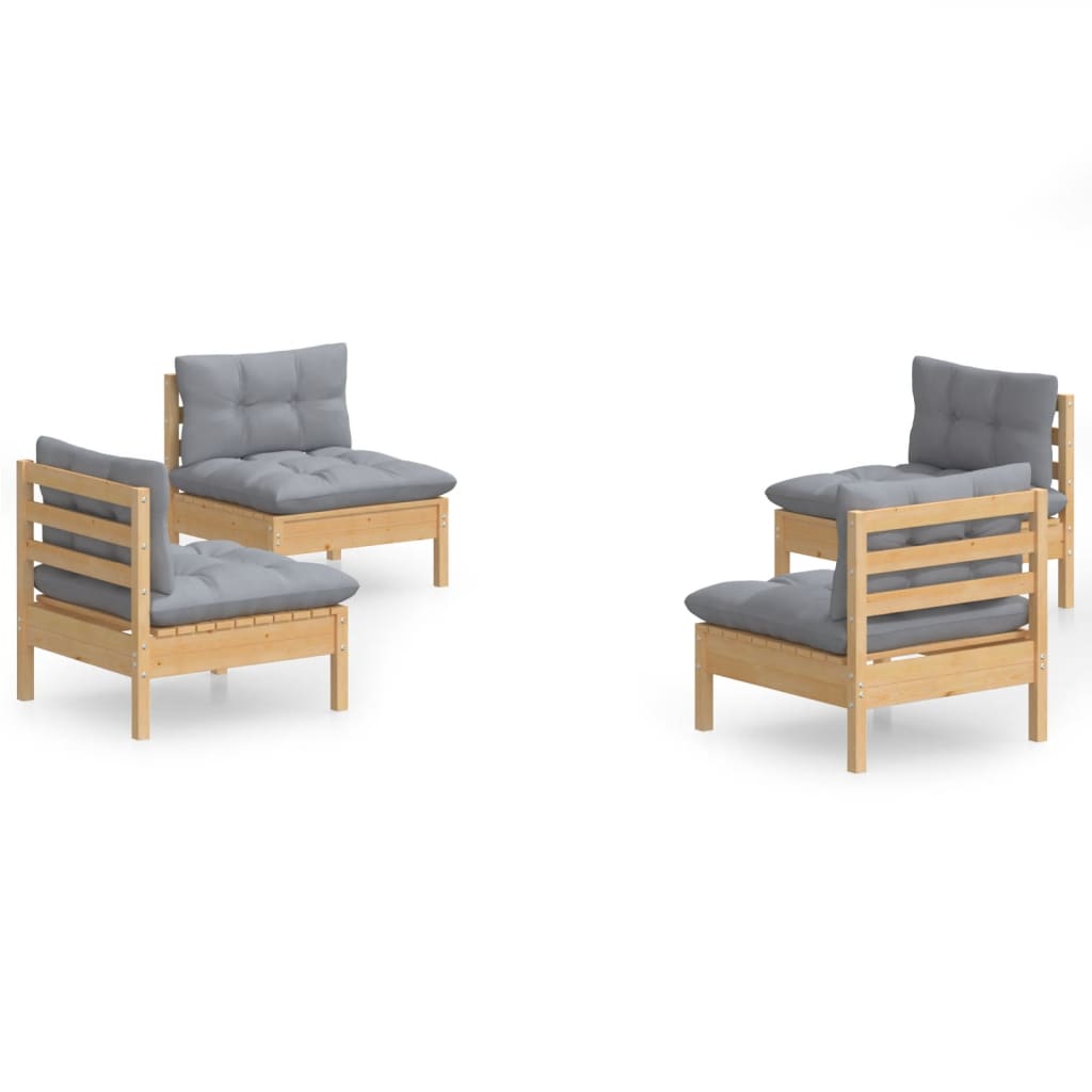 4-delige Loungeset met grijze kussens grenenhout is nu te koop bij PeponiXL, paradijselijk wonen!