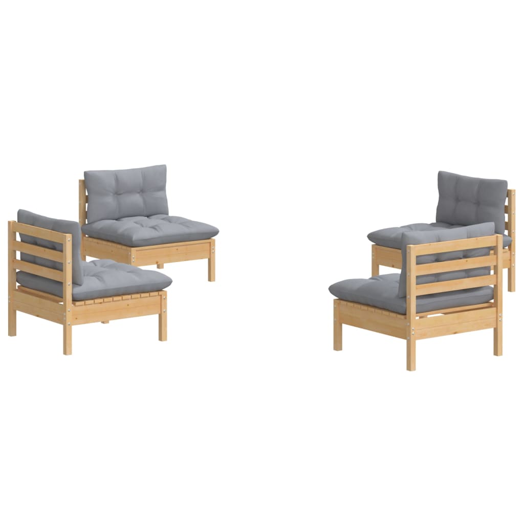 4-delige Loungeset met grijze kussens grenenhout is nu te koop bij PeponiXL, paradijselijk wonen!
