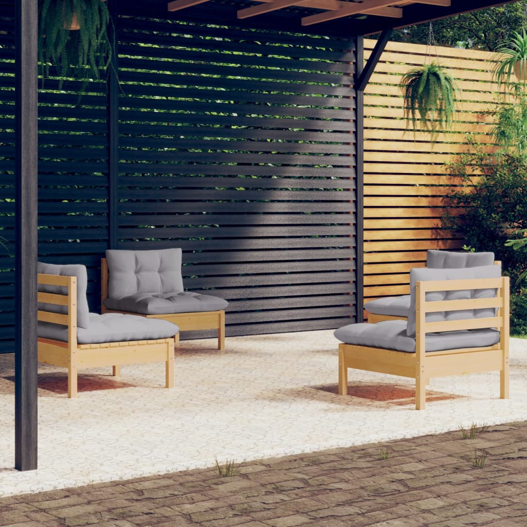 4-delige Loungeset met grijze kussens grenenhout is nu te koop bij PeponiXL, paradijselijk wonen!