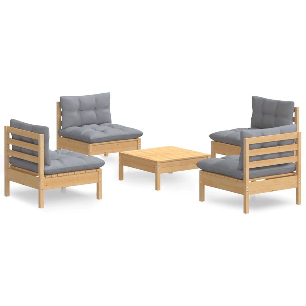 5-delige Loungeset met grijze kussens grenenhout is nu te koop bij PeponiXL, paradijselijk wonen!