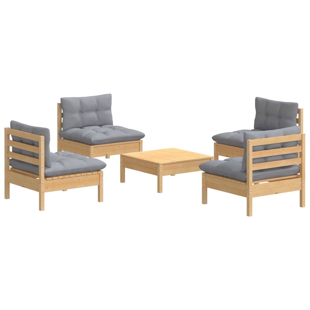 5-delige Loungeset met grijze kussens grenenhout is nu te koop bij PeponiXL, paradijselijk wonen!