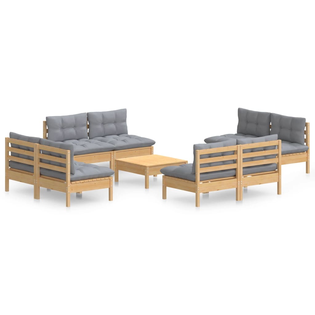 9-delige Loungeset met grijze kussens grenenhout is nu te koop bij PeponiXL, paradijselijk wonen!