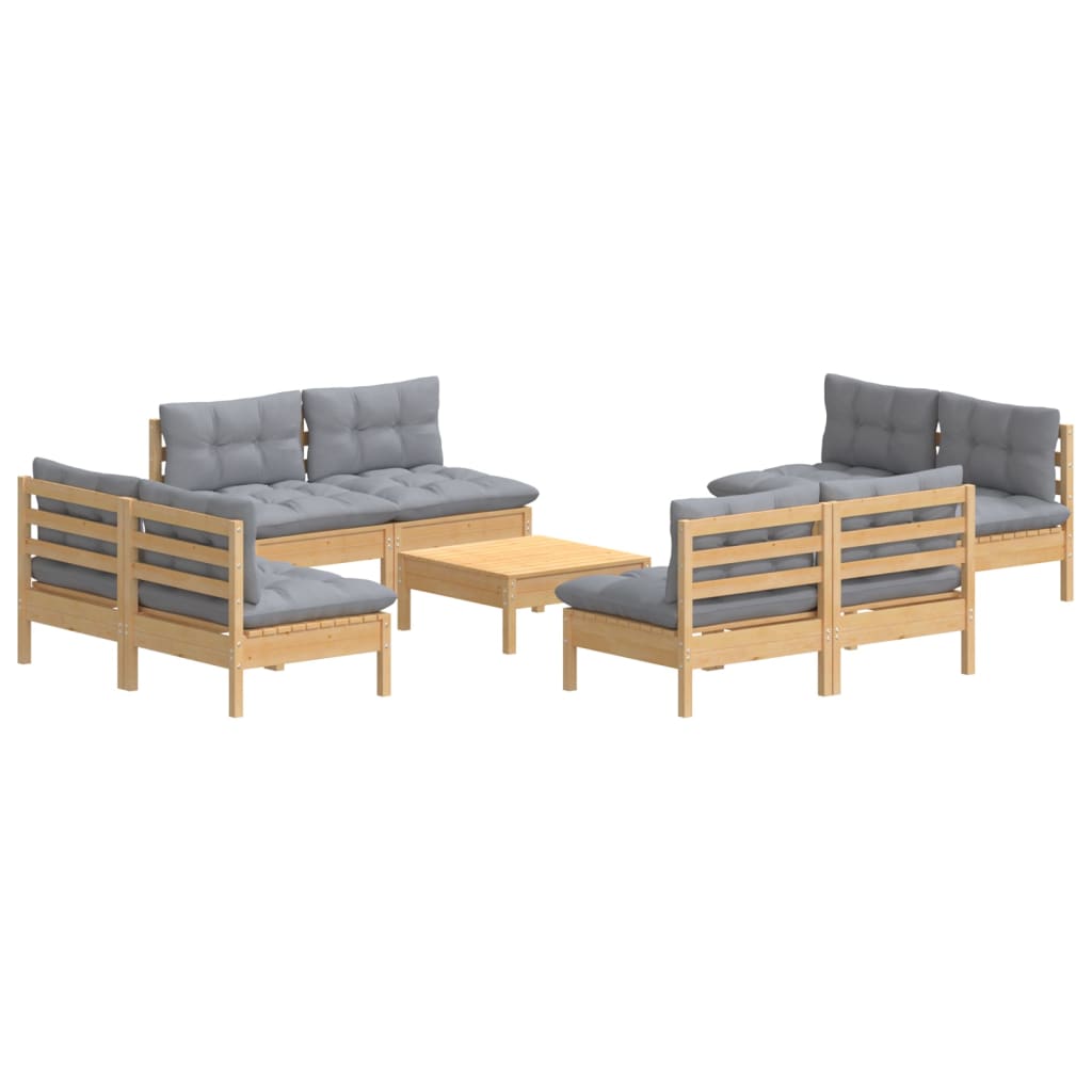 9-delige Loungeset met grijze kussens grenenhout is nu te koop bij PeponiXL, paradijselijk wonen!