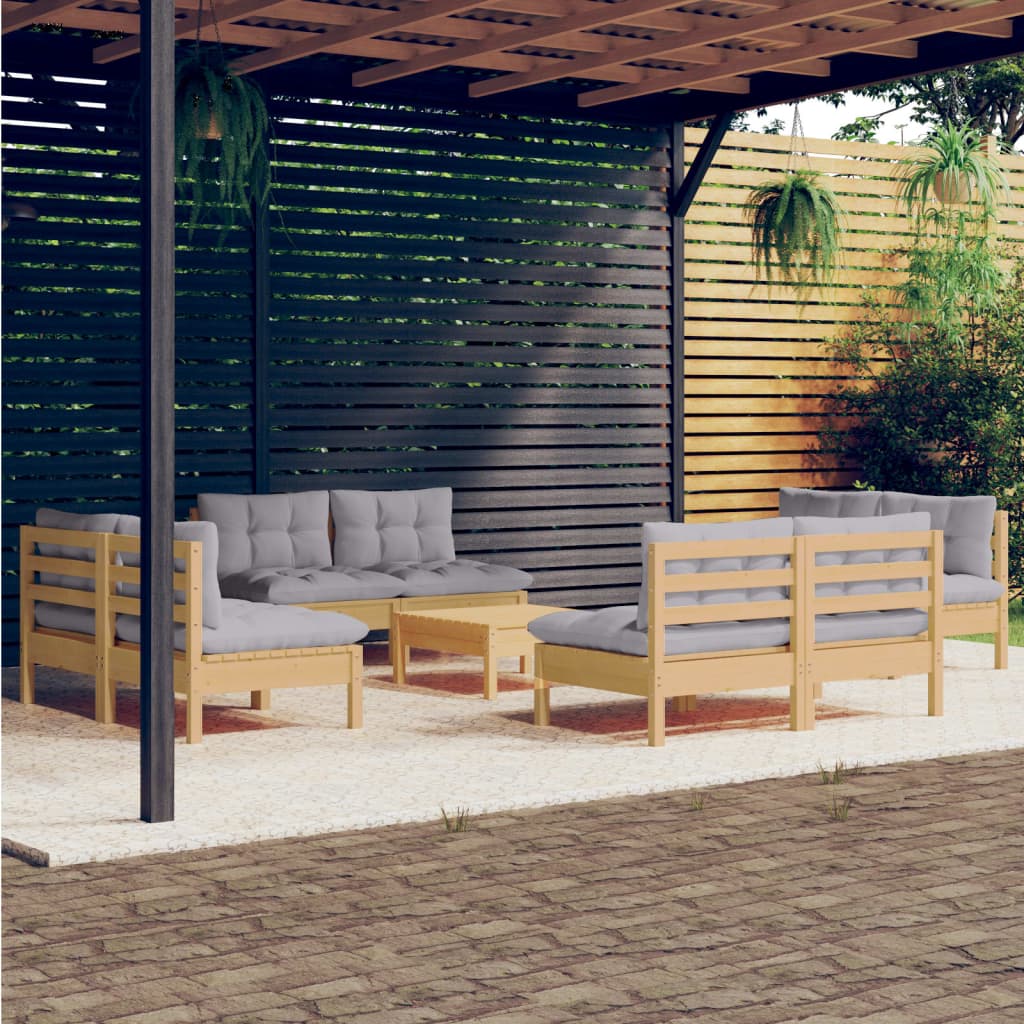 9-delige Loungeset met grijze kussens grenenhout is nu te koop bij PeponiXL, paradijselijk wonen!