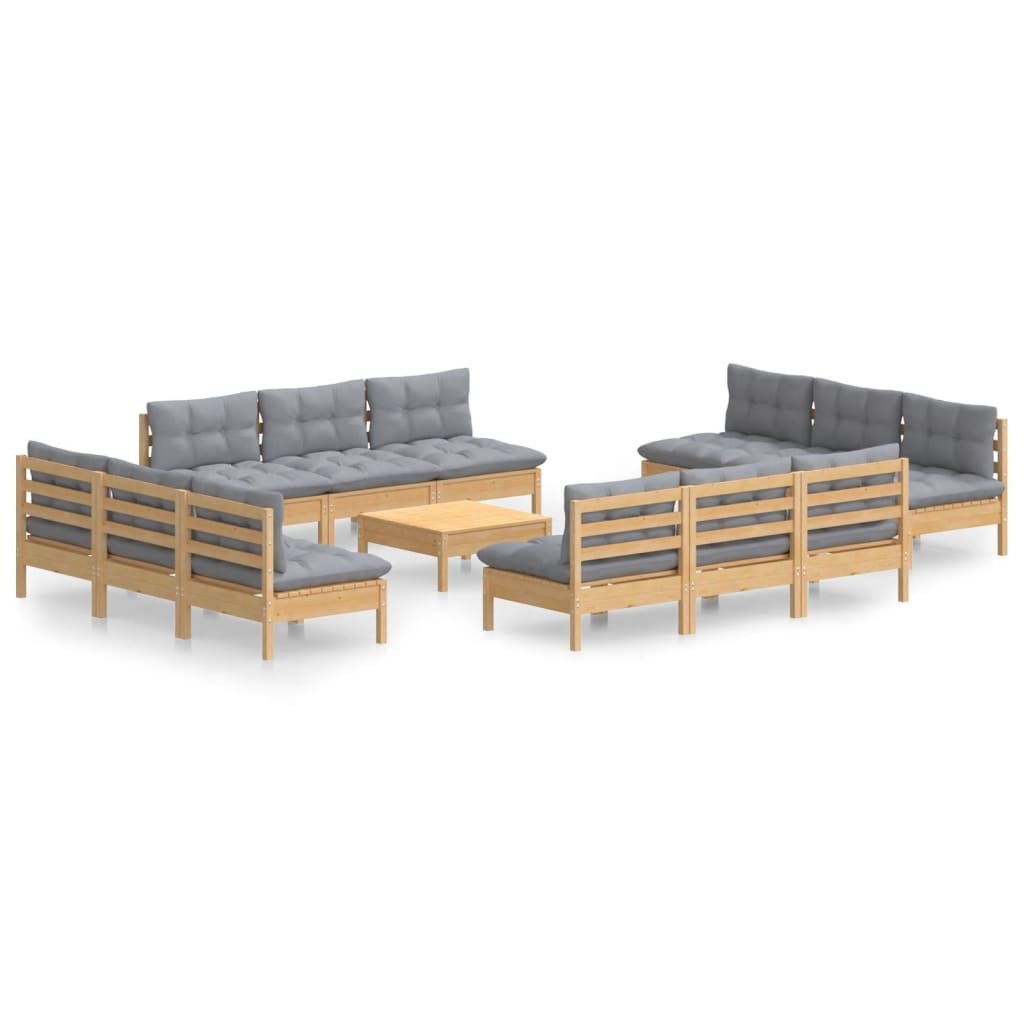 13-delige Loungeset met grijze kussens grenenhout is nu te koop bij PeponiXL, paradijselijk wonen!