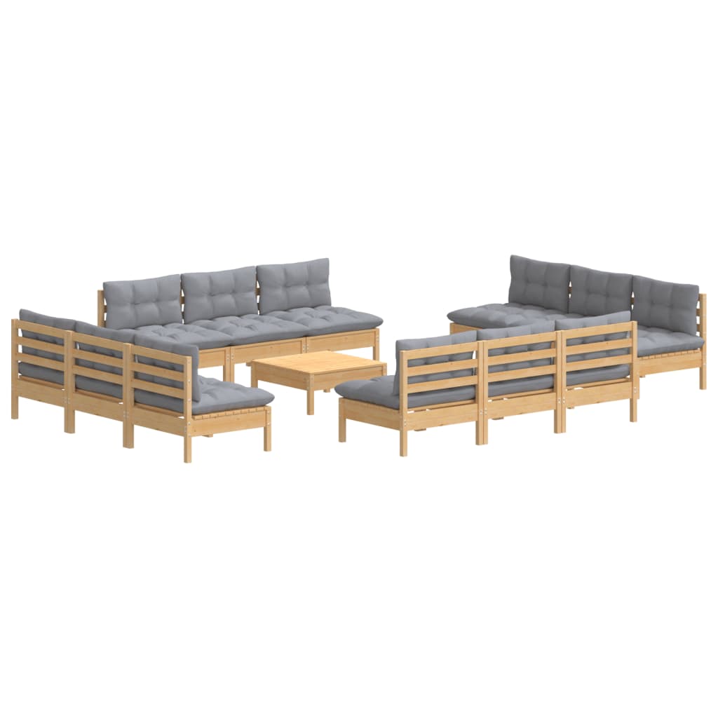 13-delige Loungeset met grijze kussens grenenhout is nu te koop bij PeponiXL, paradijselijk wonen!