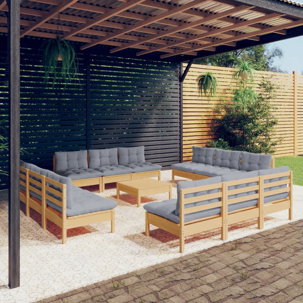 13-delige Loungeset met grijze kussens grenenhout is nu te koop bij PeponiXL, paradijselijk wonen!