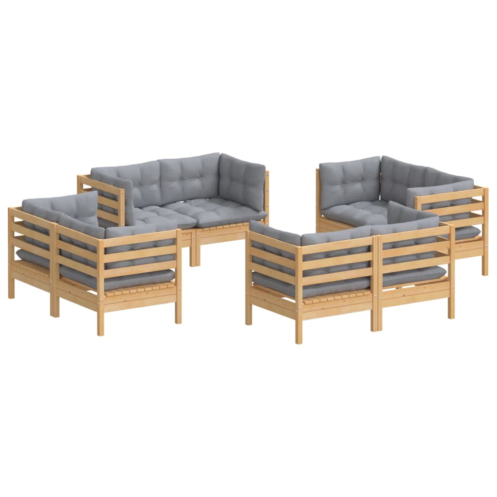 8-delige Loungeset met grijze kussens grenenhout is nu te koop bij PeponiXL, paradijselijk wonen!