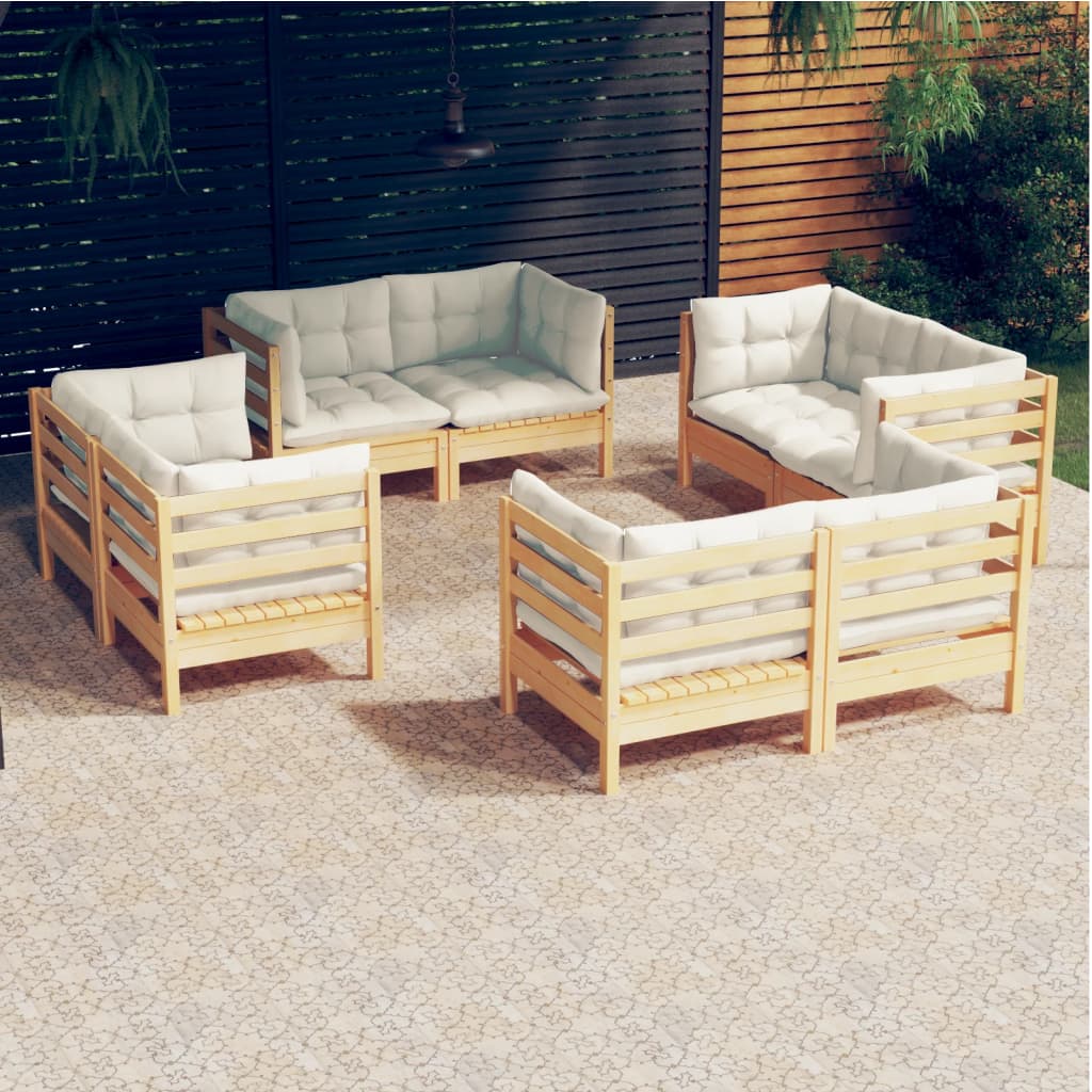 8-delige Loungeset met crèmekleurige kussens grenenhout is nu te koop bij PeponiXL, paradijselijk wonen!