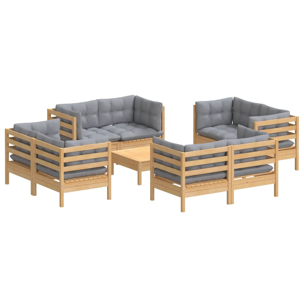 9-delige Loungeset met grijze kussens grenenhout is nu te koop bij PeponiXL, paradijselijk wonen!