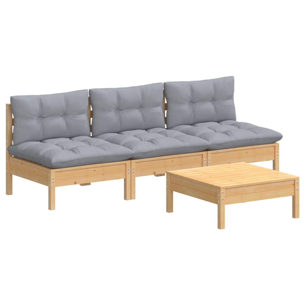 4-delige Loungeset met grijze kussens grenenhout is nu te koop bij PeponiXL, paradijselijk wonen!