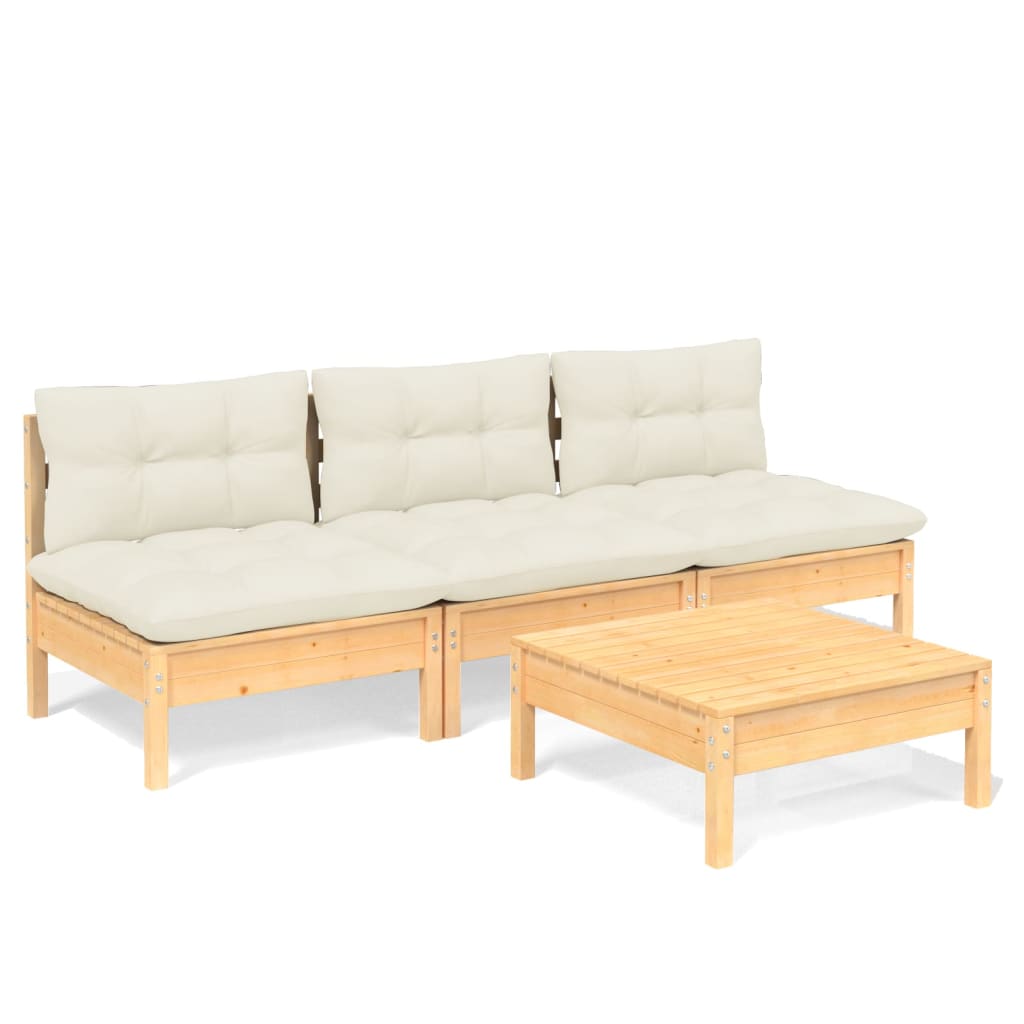 4-delige Loungeset met crèmekleurige kussens grenenhout is nu te koop bij PeponiXL, paradijselijk wonen!