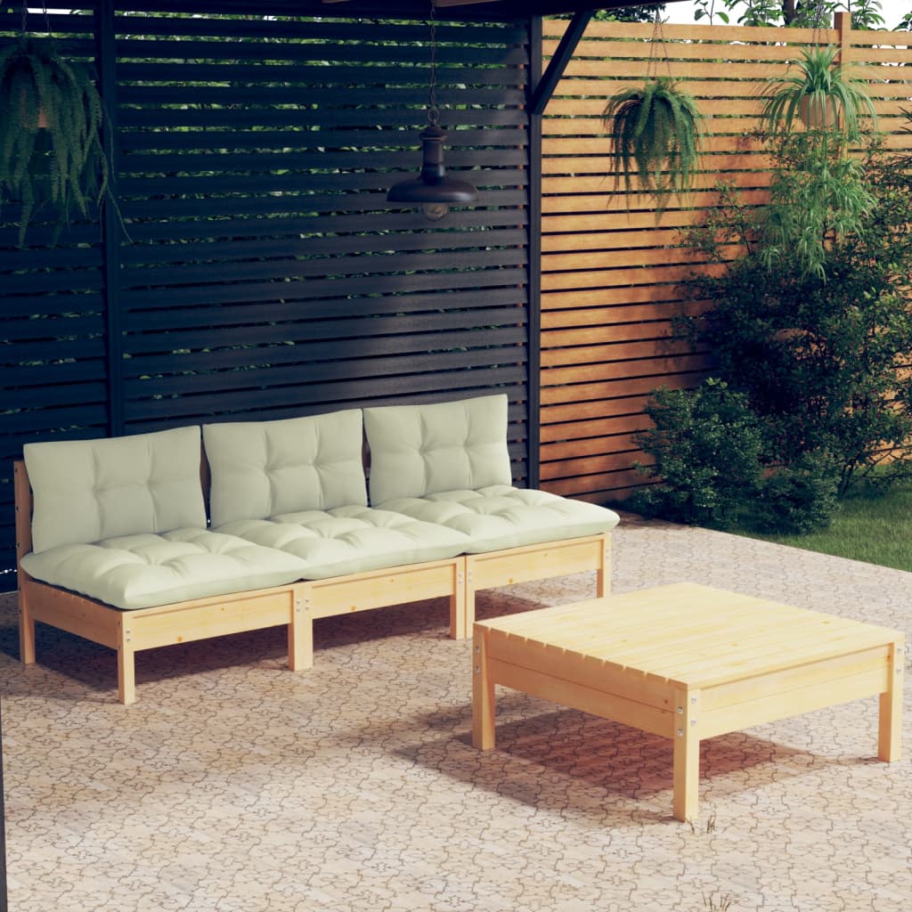 4-delige Loungeset met crèmekleurige kussens grenenhout is nu te koop bij PeponiXL, paradijselijk wonen!