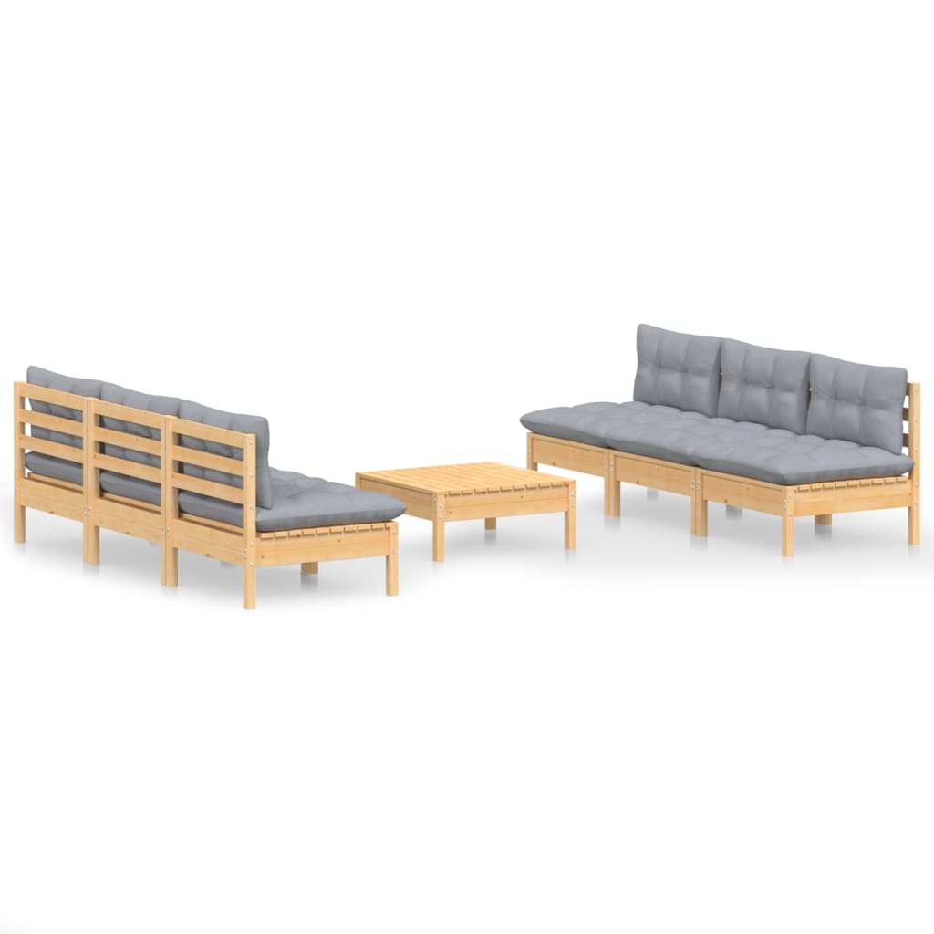 7-delige Loungeset met grijze kussens grenenhout is nu te koop bij PeponiXL, paradijselijk wonen!