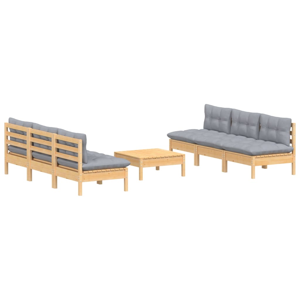 7-delige Loungeset met grijze kussens grenenhout is nu te koop bij PeponiXL, paradijselijk wonen!