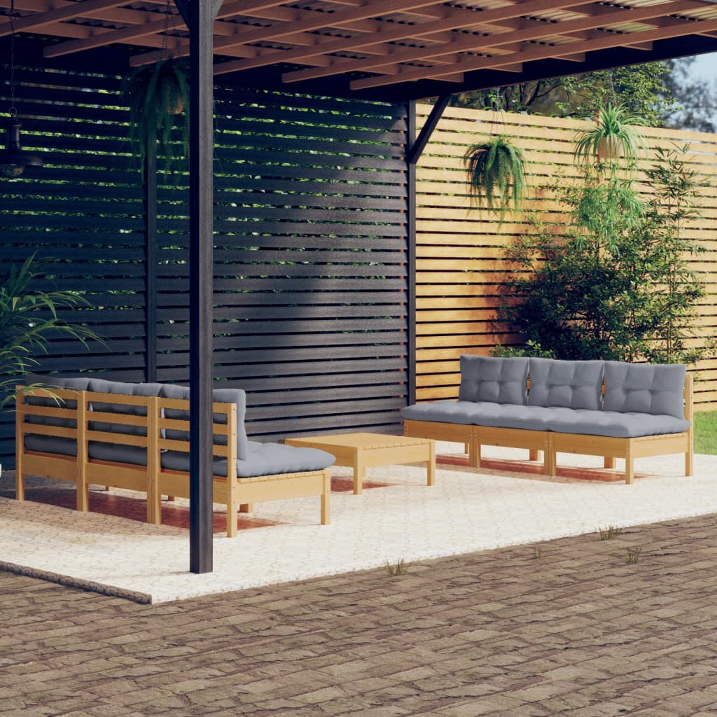 7-delige Loungeset met grijze kussens grenenhout is nu te koop bij PeponiXL, paradijselijk wonen!