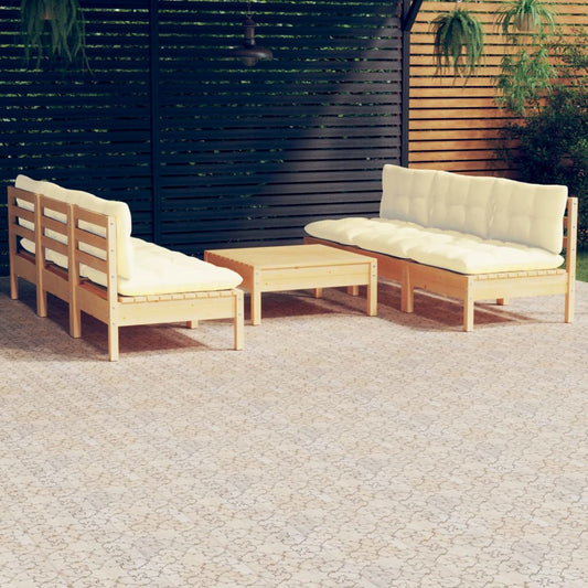 7-delige Loungeset met crèmekleurige kussens grenenhout is nu te koop bij PeponiXL, paradijselijk wonen!