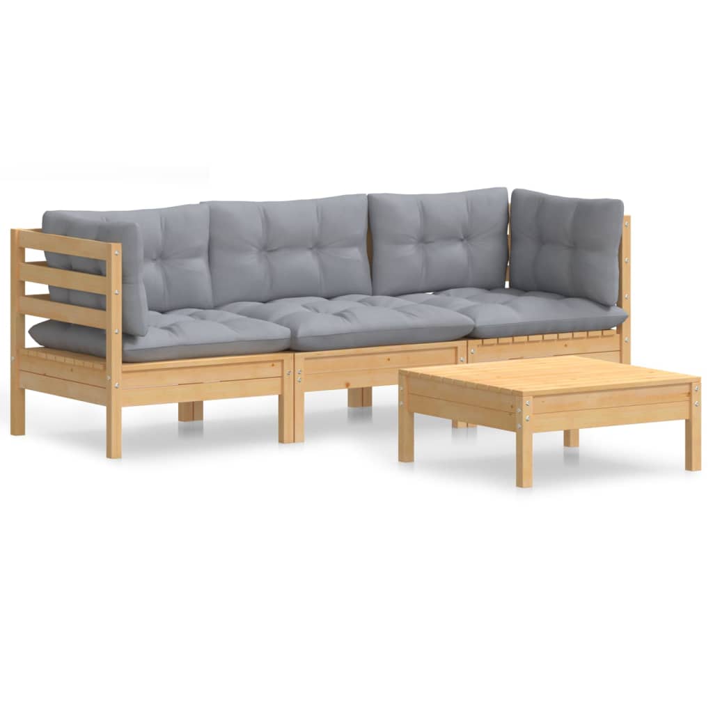 4-delige Loungeset met grijze kussens grenenhout is nu te koop bij PeponiXL, paradijselijk wonen!