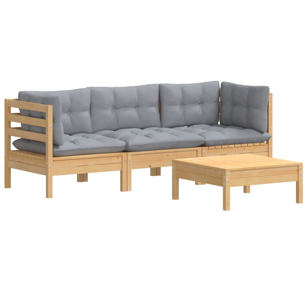 4-delige Loungeset met grijze kussens grenenhout is nu te koop bij PeponiXL, paradijselijk wonen!