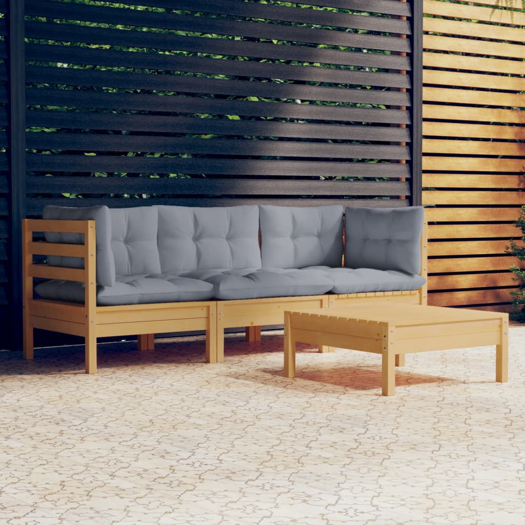 4-delige Loungeset met grijze kussens grenenhout is nu te koop bij PeponiXL, paradijselijk wonen!