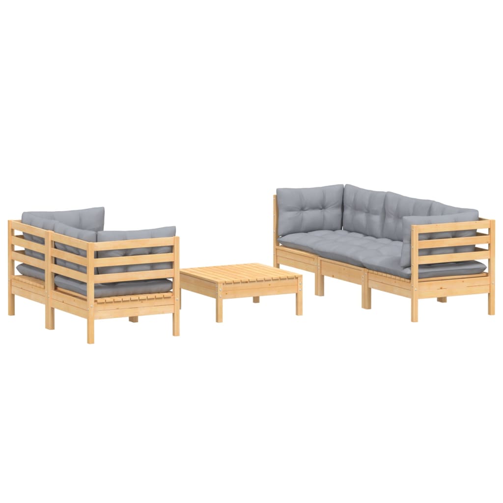 6-delige Loungeset met grijze kussens grenenhout is nu te koop bij PeponiXL, paradijselijk wonen!