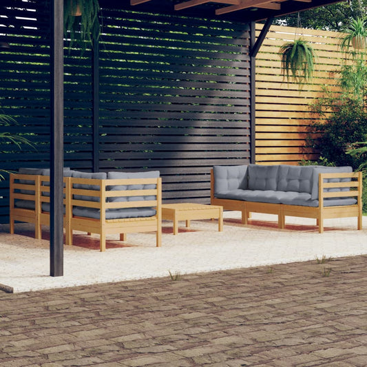 7-delige Loungeset met grijze kussens grenenhout is nu te koop bij PeponiXL, paradijselijk wonen!