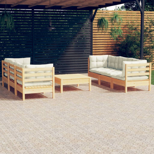7-delige Loungeset met crèmekleurige kussens grenenhout is nu te koop bij PeponiXL, paradijselijk wonen!