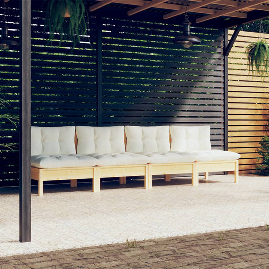 Tuinbank 4-zits met crèmekleurige kussens massief grenenhout is nu te koop bij PeponiXL, paradijselijk wonen!