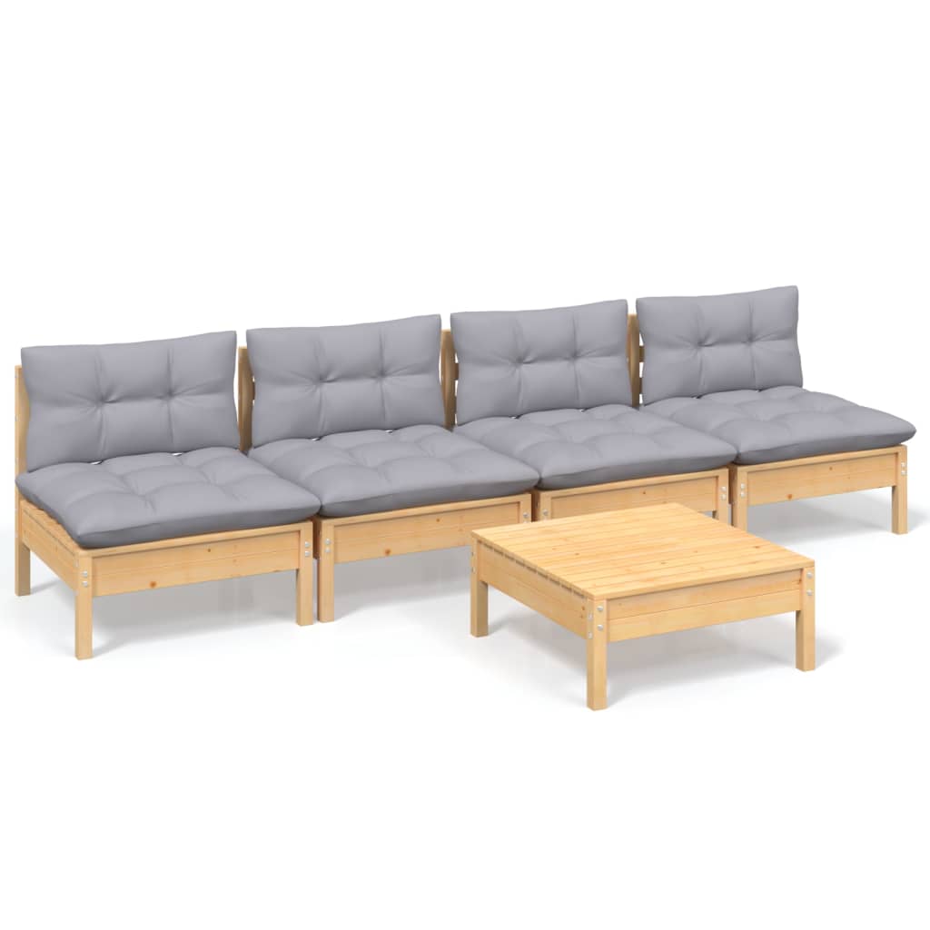 5-delige Loungeset met grijze kussens grenenhout is nu te koop bij PeponiXL, paradijselijk wonen!