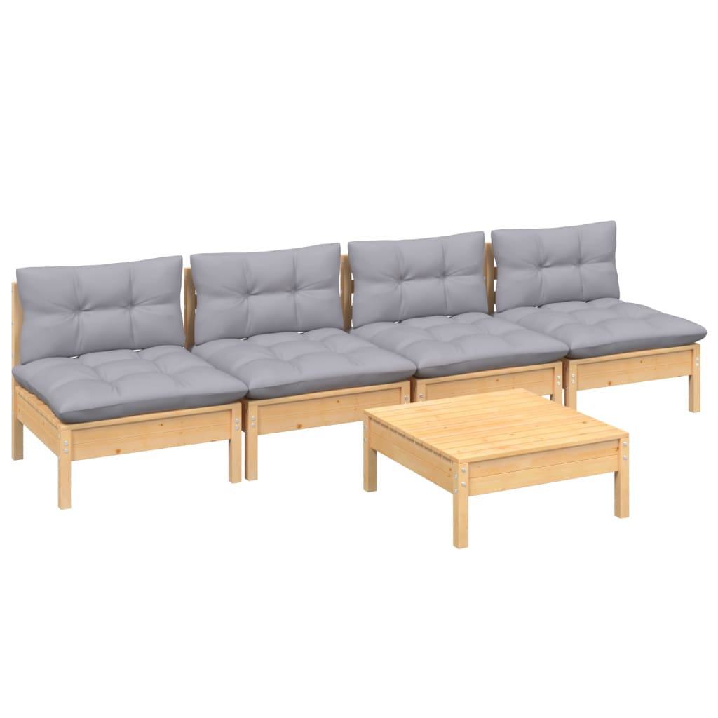 5-delige Loungeset met grijze kussens grenenhout is nu te koop bij PeponiXL, paradijselijk wonen!