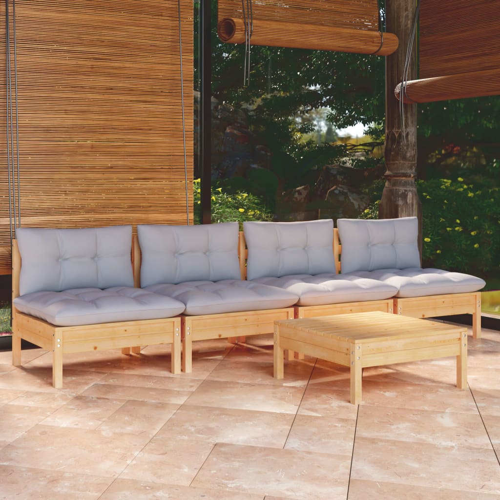 5-delige Loungeset met grijze kussens grenenhout is nu te koop bij PeponiXL, paradijselijk wonen!