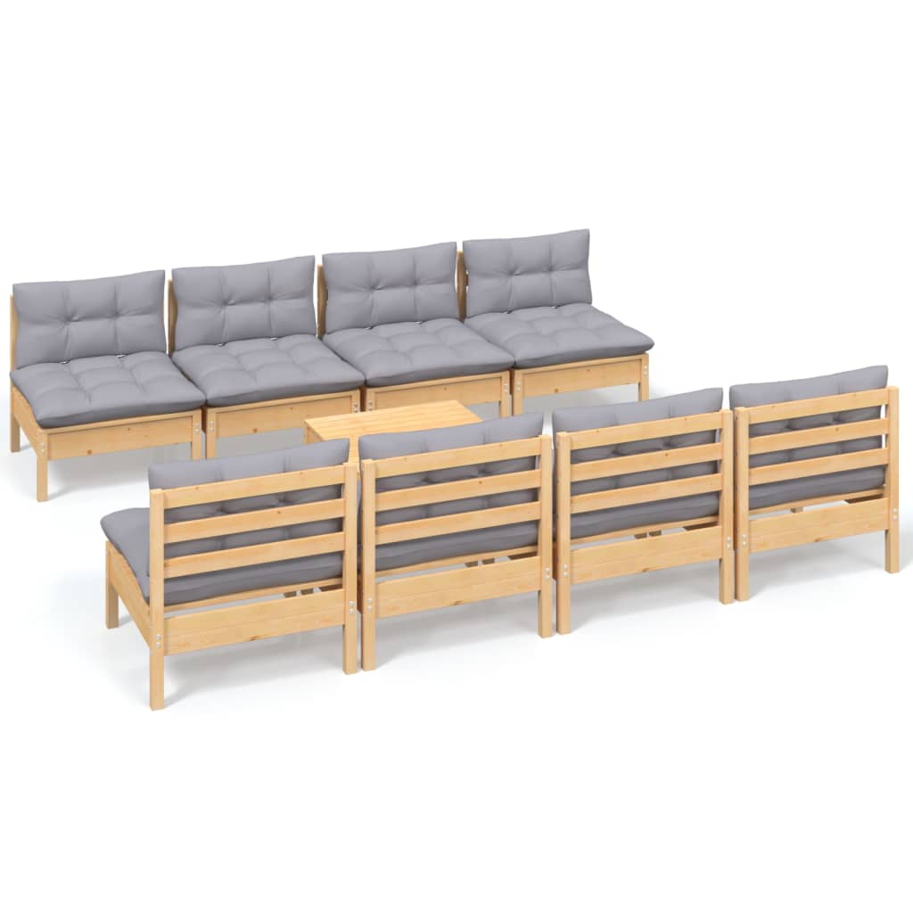 9-delige Loungeset met grijze kussens grenenhout is nu te koop bij PeponiXL, paradijselijk wonen!