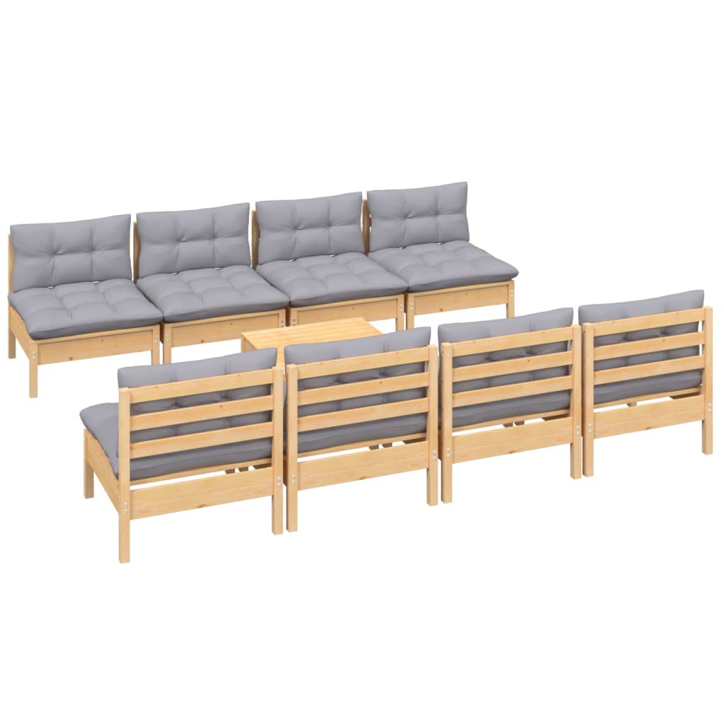 9-delige Loungeset met grijze kussens grenenhout is nu te koop bij PeponiXL, paradijselijk wonen!