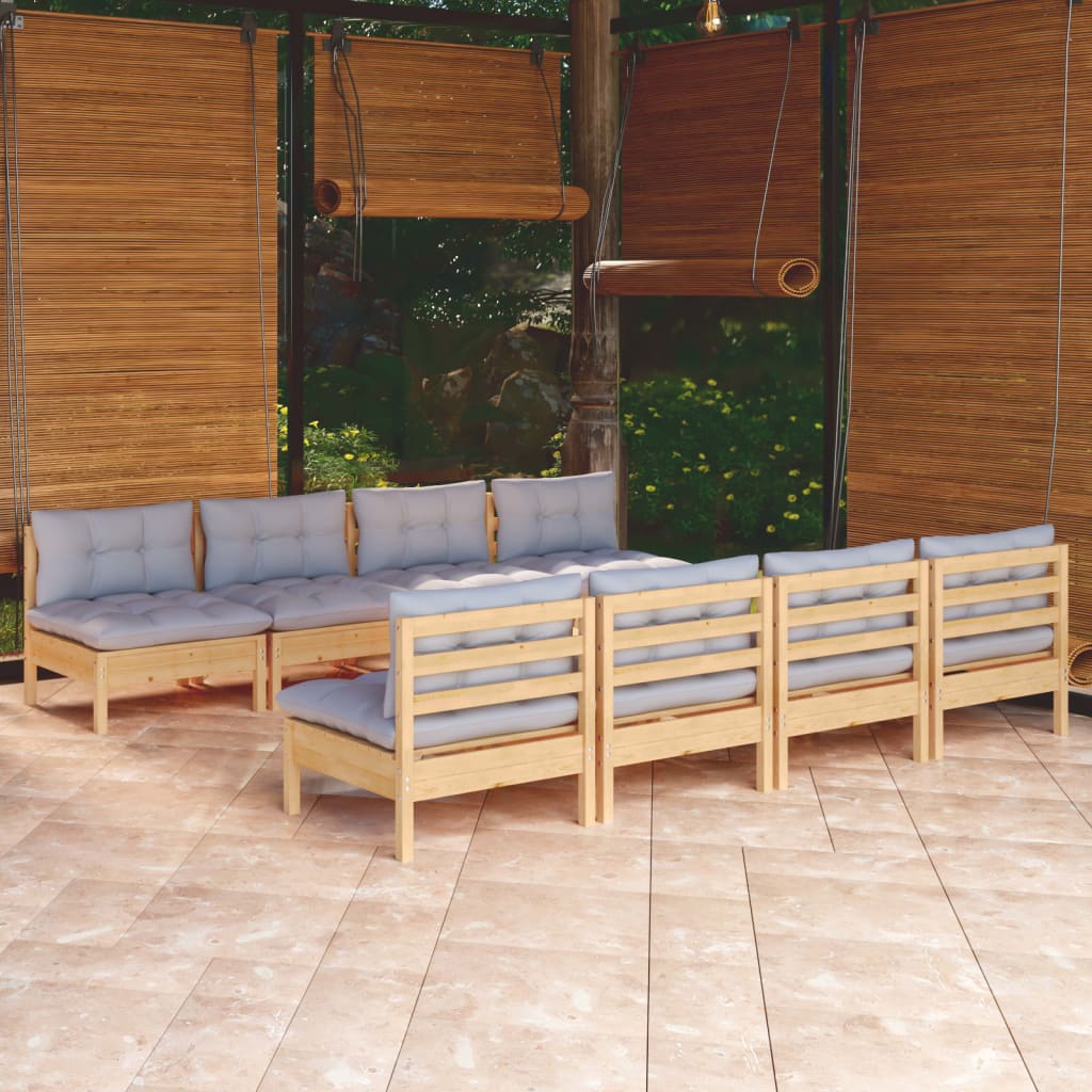 9-delige Loungeset met grijze kussens grenenhout is nu te koop bij PeponiXL, paradijselijk wonen!