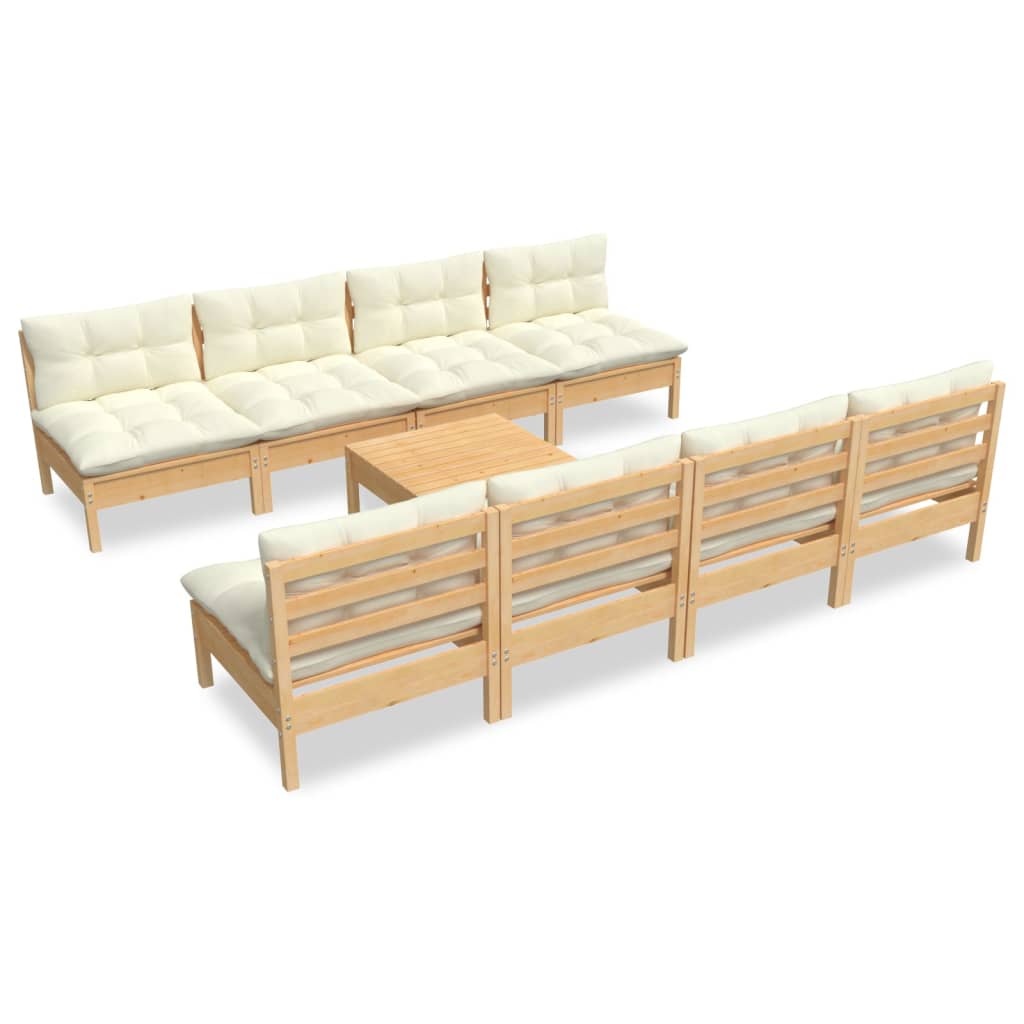 9-delige Loungeset met crèmekleurige kussens massief grenenhout is nu te koop bij PeponiXL, paradijselijk wonen!