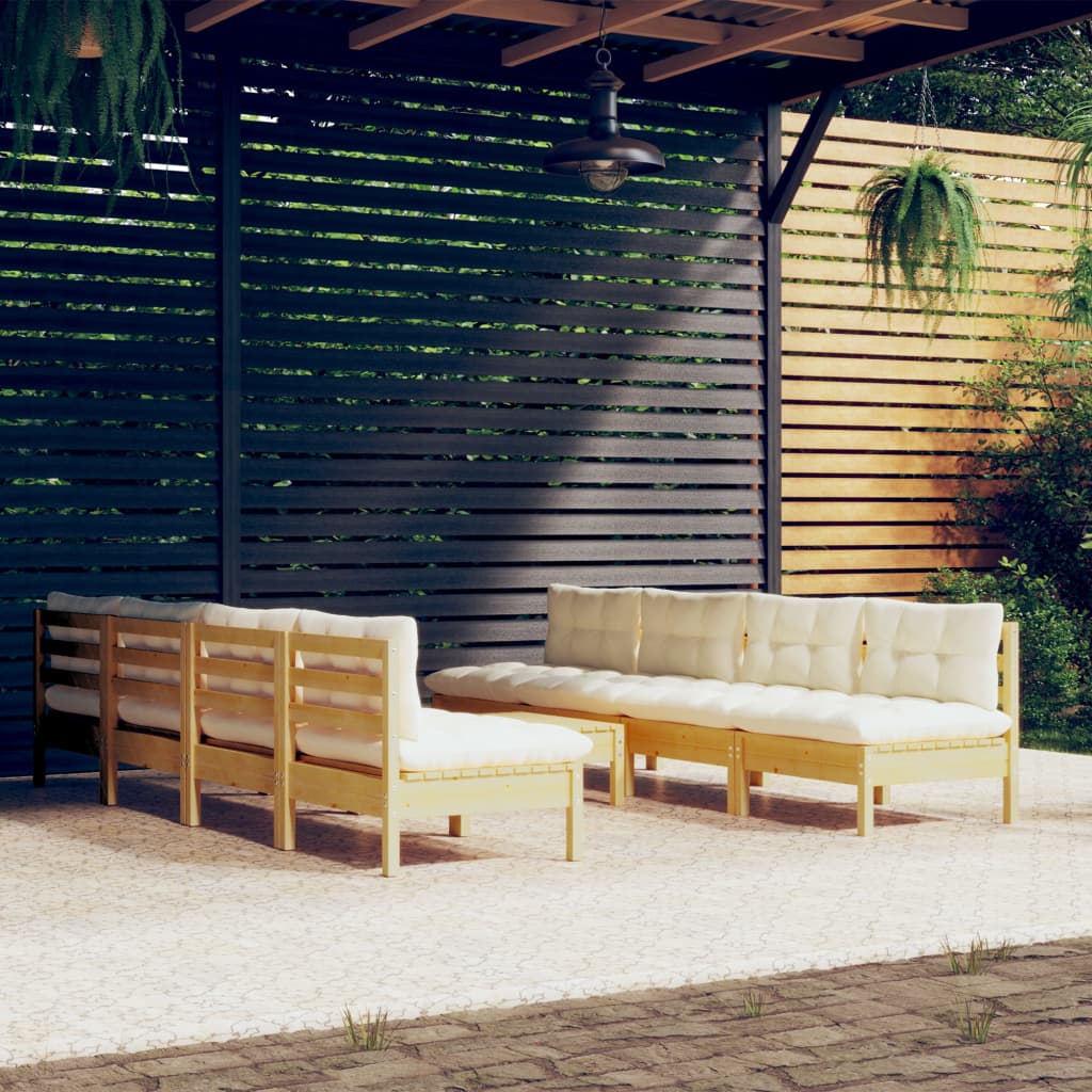 9-delige Loungeset met crèmekleurige kussens massief grenenhout is nu te koop bij PeponiXL, paradijselijk wonen!