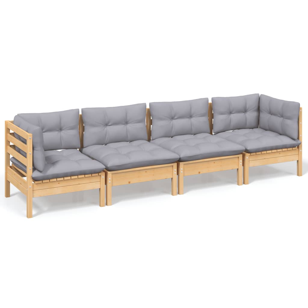 4-delige Loungeset met grijze kussens massief grenenhout is nu te koop bij PeponiXL, paradijselijk wonen!