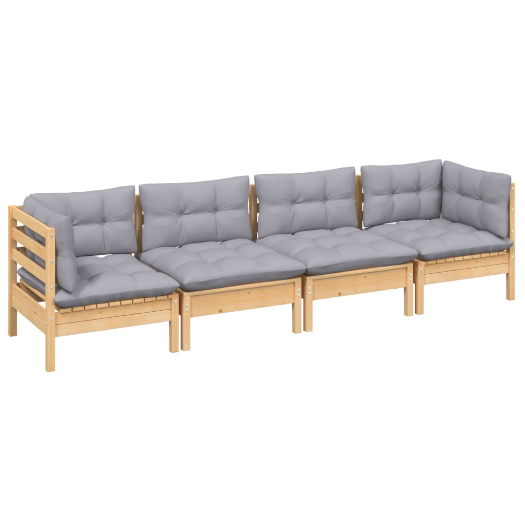 4-delige Loungeset met grijze kussens massief grenenhout is nu te koop bij PeponiXL, paradijselijk wonen!