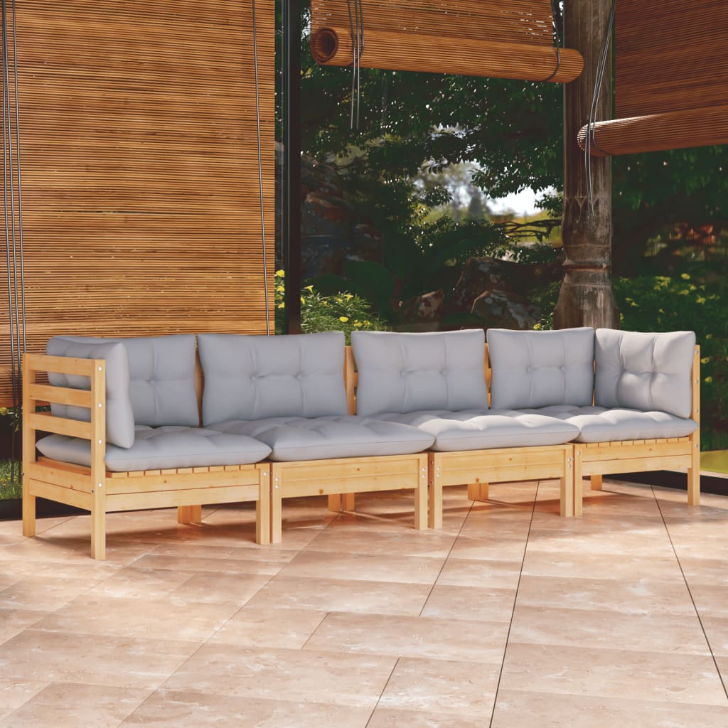 4-delige Loungeset met grijze kussens massief grenenhout is nu te koop bij PeponiXL, paradijselijk wonen!